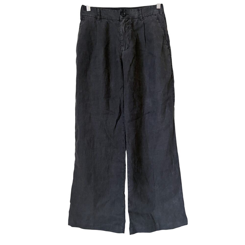 James Perse Garment Dyed 100% Linen Wide Leg Pants Charcoal Gray Size 0
